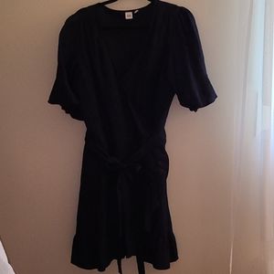 Gap Navy Blue linen wrap around ruffle dress